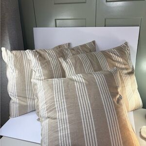 Source Unknown Tan and White Striped Pillows